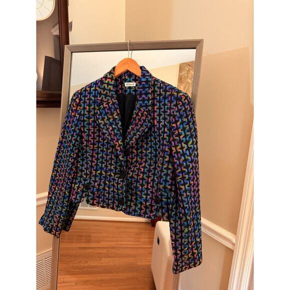 Anna May Silk Blazer Jacket Multicolor Tweed Size 4 - Picture 3 of 6